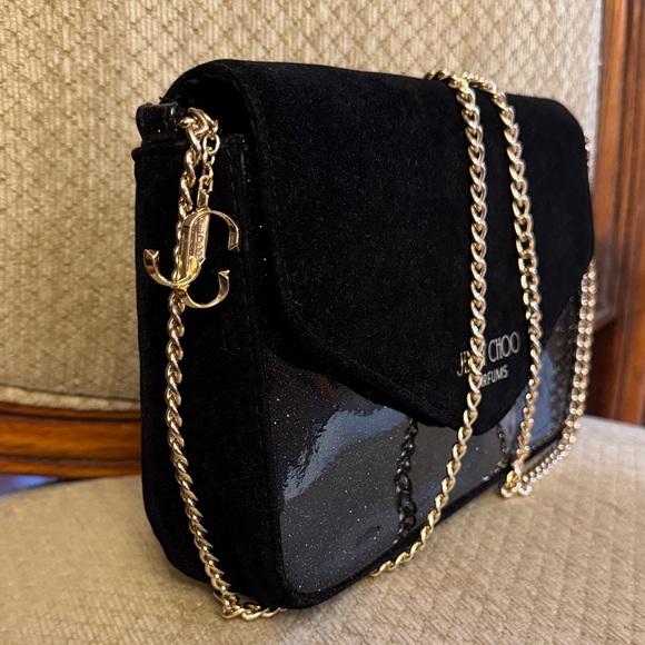 Jimmy Choo Black and Glitter Crossbody with Gold Chain - Picture 1 of 9